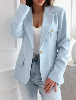 Women's Blazer Work Button Solid Color Casual / Daily Stylish Regular Fit Outerwear Long Sleeve Winter Black S