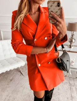 Women's Blazer Work Button Solid Color Breathable OL Style Regular Fit Outerwear Long Sleeve Fall Yellow S