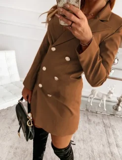 Women's Blazer Work Button Solid Color Breathable OL Style Regular Fit Outerwear Long Sleeve Fall Yellow S