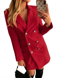 Women's Blazer Work Button Solid Color Breathable OL Style Regular Fit Outerwear Long Sleeve Fall Yellow S