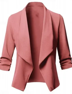 Women's Blazer Work Oversized Solid Color Breathable OL Style Regular Fit Outerwear Long Sleeve Fall Pink S