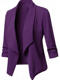 Women's Blazer Work Oversized Solid Color Breathable OL Style Regular Fit Outerwear Long Sleeve Fall Pink S