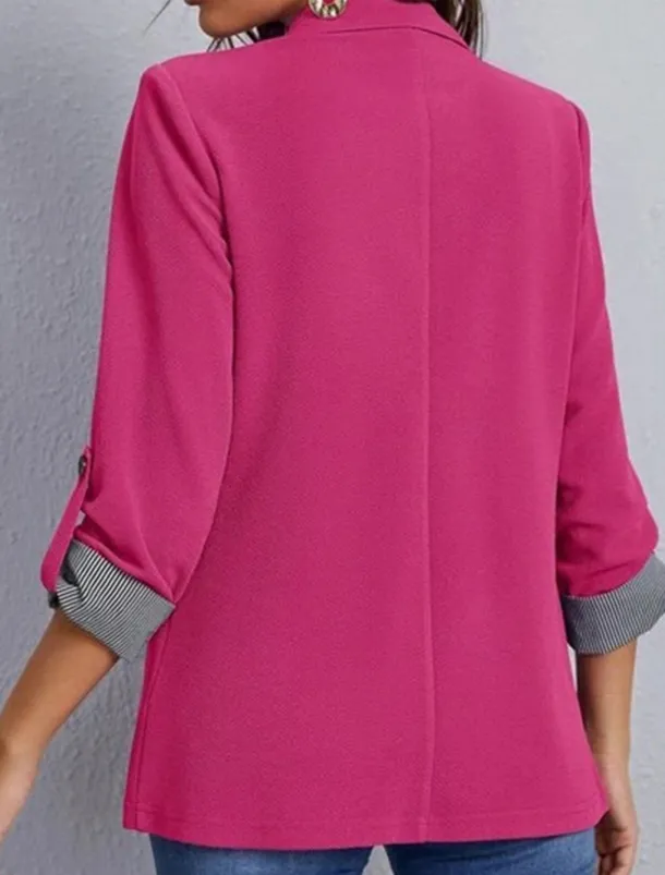 Women's Blazer Work Stripe Solid Color Warm Stylish Regular Fit Outerwear Long Sleeve Spring Light Blue S