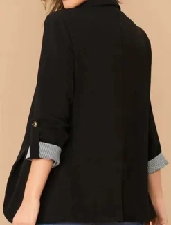 Women's Blazer Work Stripe Solid Color Warm Stylish Regular Fit Outerwear Long Sleeve Spring Light Blue S