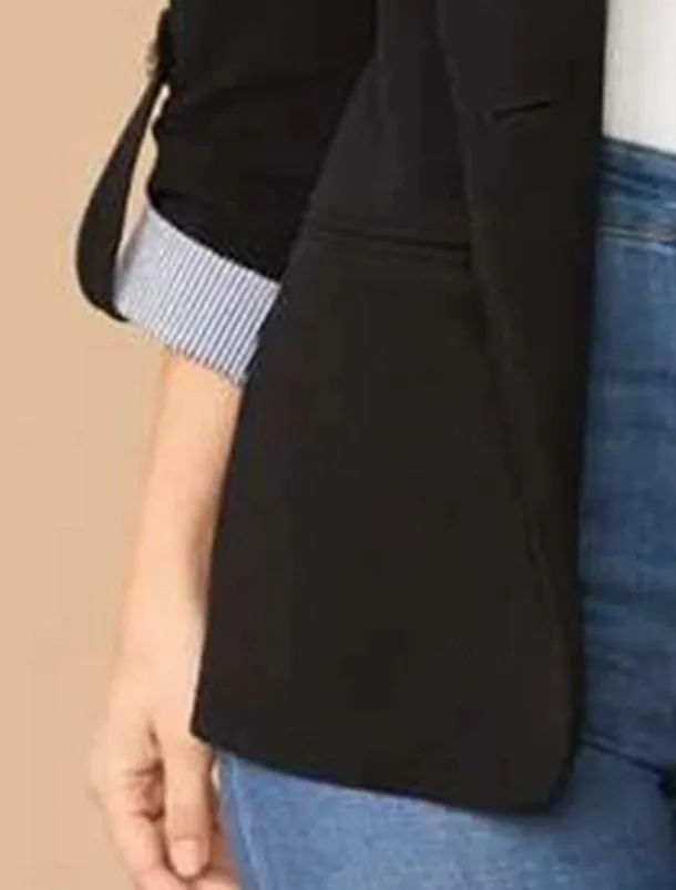 Women's Blazer Work Stripe Solid Color Warm Stylish Regular Fit Outerwear Long Sleeve Spring Light Blue S