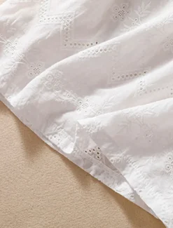 Women's Blouse Cotton Linen Shirts Solid Color Stylish Casual Short Sleeve Crew Neck Regular Tops Daily Holiday Going out Hollow Out White Orange Green Summer Spring