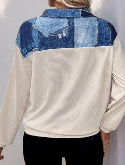 Women's Blouse 3D Daily Stylish Casual Long Sleeve High Neck Regular Tops Work Daily Resort Wear Patchwork 3D Print Print off white Spring Fall Winter