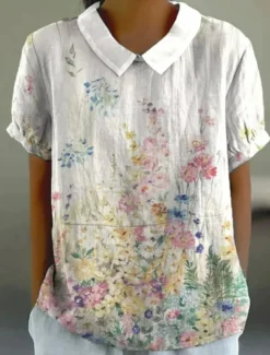Women's Blouse Floral Elegant Daily Stylish Short Sleeve Shirt Collar Regular Tops Work Daily Holiday White Pink Blue Green Summer