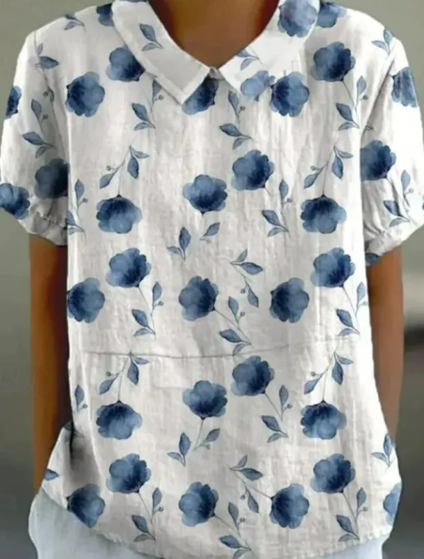 Women's Blouse Floral Elegant Daily Stylish Short Sleeve Shirt Collar Regular Tops Work Daily Holiday White Pink Blue Green Summer