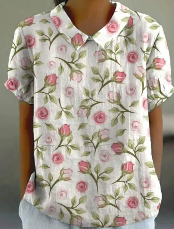 Women's Blouse Floral Elegant Daily Stylish Short Sleeve Shirt Collar Regular Tops Work Daily Holiday White Pink Blue Green Summer