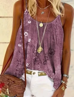 Women's Blouse Floral Graphic Bohemia Daily Hawaiian Sleeveless Strap Regular Tops Daily Print Backless Pink Blue Green Gray Summer Spring