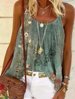 Women's Blouse Floral Graphic Bohemia Daily Hawaiian Sleeveless Strap Regular Tops Daily Print Backless Pink Blue Green Gray Summer Spring