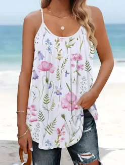 Women's Blouse Floral Graphic Bohemia Vintage Tropical Sleeveless Strap Regular Tops Daily Print Backless White Pink Purple Summer Spring