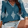 Women's Blouse Geometric Bohemia Casual 3/4 Length Sleeve Puff Sleeve V Neck Regular Tops Daily Print Pink Navy Blue Purple Green Summer Spring