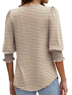 Women's Blouse Graphic Geometric Abstract Tropical Stylish Casual Long Sleeve Crew Neck Regular Tops Daily Print Black White Yellow Orange Green Summer Spring Fall