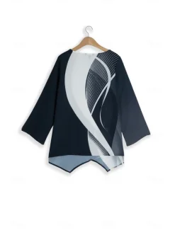 Women's Blouse Long Sleeve Asymmetrical Hem Chiffon Basic Butterfly Print Regular Tops Round Neck Casual White Gray Spring Fall