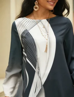 Women's Blouse Long Sleeve Asymmetrical Hem Chiffon Basic Butterfly Print Regular Tops Round Neck Casual White Gray Spring Fall