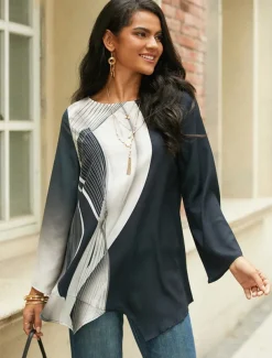 Women's Blouse Long Sleeve Asymmetrical Hem Chiffon Basic Butterfly Print Regular Tops Round Neck Casual White Gray Spring Fall