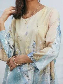 Women's Blouse Long Sleeve Asymmetrical Hem Chiffon Basic Abstract Print Long Tops Round Neck Casual Holiday Yellow Light Green Spring Fall