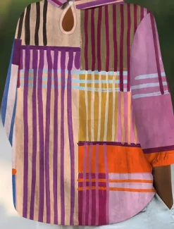 Women's Blouse Long Sleeve Peter Pan Collar Casual Boho Graphic Geometric Bohemia Vintage Tropical Collar Regular Tops Daily Buttons Print Pink Summer Spring Fall