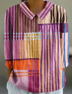 Women's Blouse Long Sleeve Peter Pan Collar Casual Boho Graphic Geometric Bohemia Vintage Tropical Collar Regular Tops Daily Buttons Print Pink Summer Spring Fall