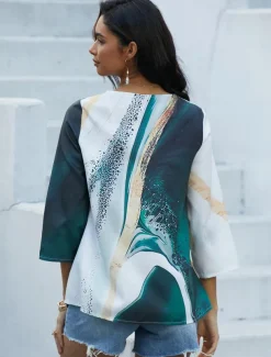 Women's Blouse Long Sleeve Asymmetrical Hem Chiffon Basic Floral Print Regular Tops Round Neck Casual Daily Green Spring Fall