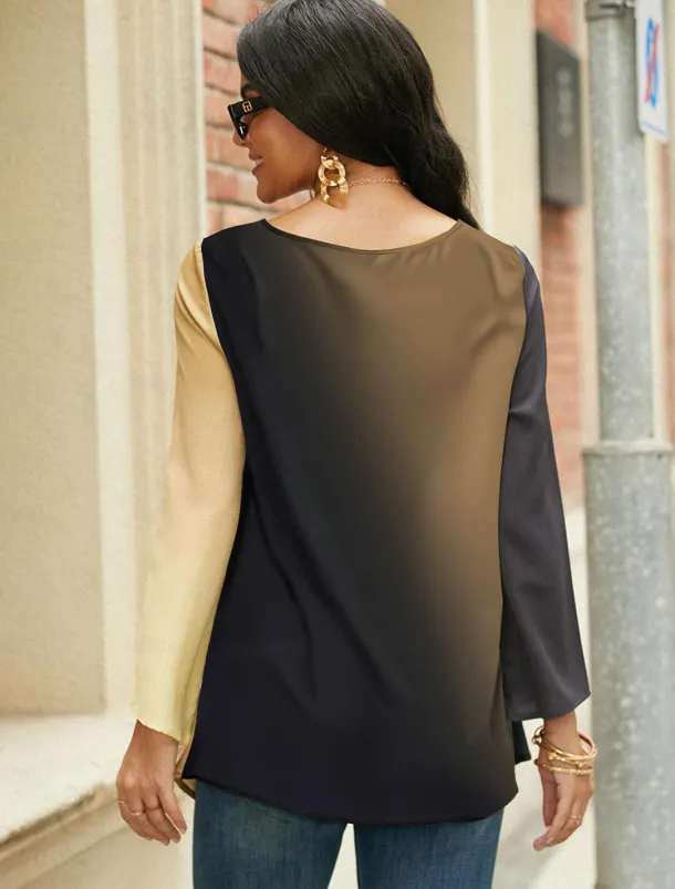 Women's Blouse Long Sleeve Asymmetrical Hem Chiffon Floral Print Long Tops Round Neck Casual Holiday Yellow Blue Green Spring & Fall