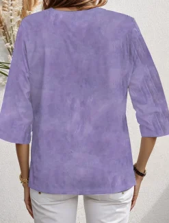 Women's Blouse Long Sleeve Asymmetrical Hem Floral Graphic Stylish Ethnic Beach Short Sleeve V Neck Regular Tops Daily Holiday Print Pink Blue Purple Green Summer Spring