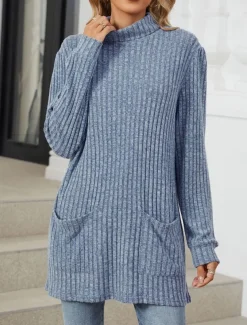 Women's Blouse Pocket Work Stylish Modern Long Sleeve Black Spring Fall