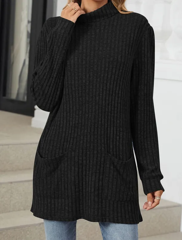 Women's Blouse Pocket Work Stylish Modern Long Sleeve Black Spring Fall