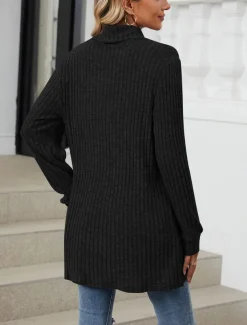 Women's Blouse Pocket Work Stylish Modern Long Sleeve Black Spring Fall