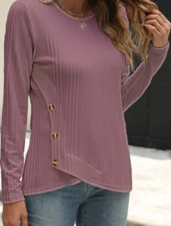 Women's Blouse Solid Color Stylish Casual Long Sleeve Crew Neck Regular Tops Daily Buttons Black White Blue Purple Orange Summer Spring Fall