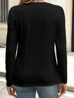 Women's Blouse Solid Color Stylish Casual Long Sleeve Crew Neck Regular Tops Daily Buttons Black White Blue Purple Orange Summer Spring Fall