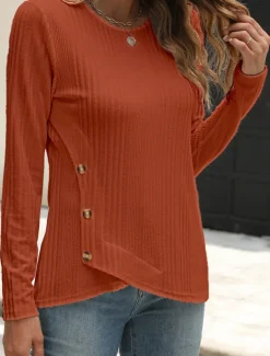 Women's Blouse Solid Color Stylish Casual Long Sleeve Crew Neck Regular Tops Daily Buttons Black White Blue Purple Orange Summer Spring Fall