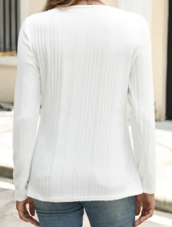 Women's Blouse Solid Color Stylish Casual Long Sleeve Crew Neck Regular Tops Daily Buttons Black White Blue Purple Orange Summer Spring Fall