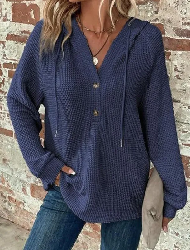 Women's Blouse Solid Color Stylish Casual Long Sleeve Hooded Regular Tops Daily Buttons Black Army Green Navy Blue Blue Brown Spring Fall Winter