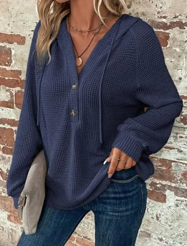 Women's Blouse Solid Color Stylish Casual Long Sleeve Hooded Regular Tops Daily Buttons Black Army Green Navy Blue Blue Brown Spring Fall Winter