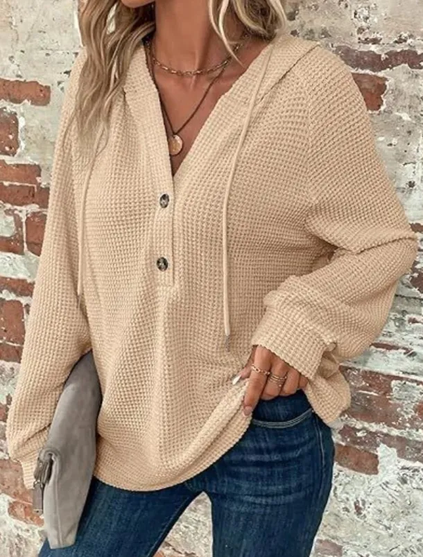 Women's Blouse Solid Color Stylish Casual Long Sleeve Hooded Regular Tops Daily Buttons Black Army Green Navy Blue Blue Brown Spring Fall Winter