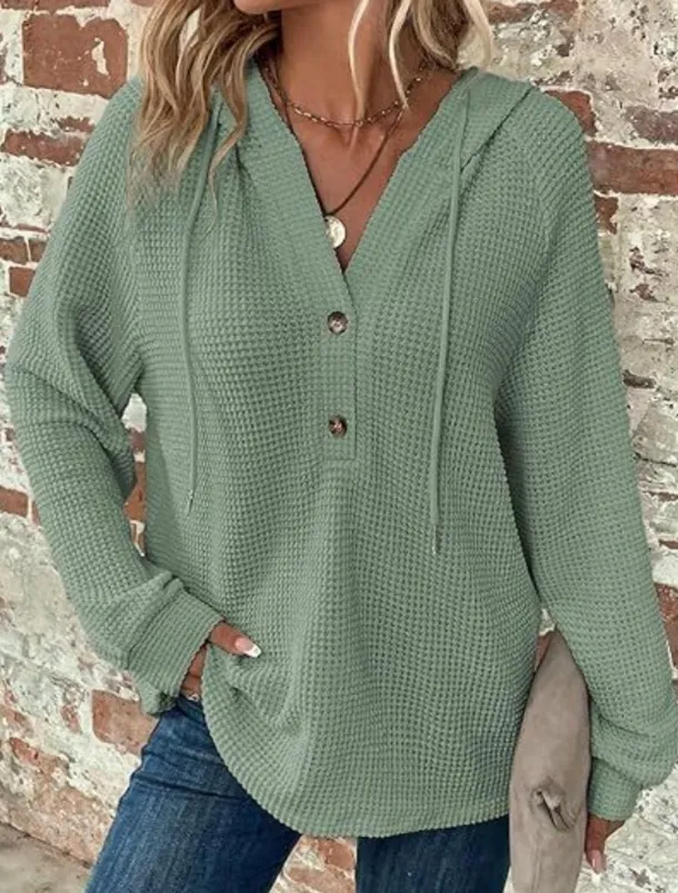 Women's Blouse Solid Color Stylish Casual Long Sleeve Hooded Regular Tops Daily Buttons Black Army Green Navy Blue Blue Brown Spring Fall Winter