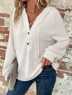 Women's Blouse Solid Color Stylish Casual Long Sleeve Hooded Regular Tops Daily Buttons Black Army Green Navy Blue Blue Brown Spring Fall Winter