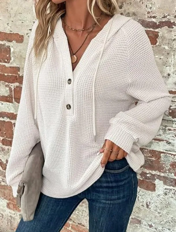 Women's Blouse Solid Color Stylish Casual Long Sleeve Hooded Regular Tops Daily Buttons Black Army Green Navy Blue Blue Brown Spring Fall Winter