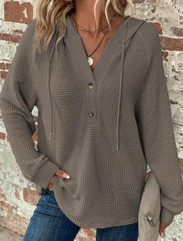 Women's Blouse Solid Color Stylish Casual Long Sleeve Hooded Regular Tops Daily Buttons Black Army Green Navy Blue Blue Brown Spring Fall Winter