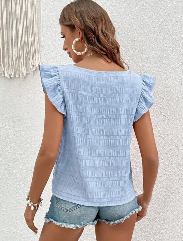 Women's Blouse Solid Color Daily Ladies Stylish Short Sleeve Square Neck Regular Tops Daily Holiday Going out Ruffle Patchwork Black White Pink Red Blue Summer Spring