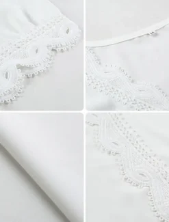 Women's Blouse Solid Color Stylish Basic Casual Short Sleeve Shirt Collar Regular Tops Daily Patchwork Buttons Lace Trim White Summer