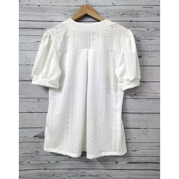 Women's Blouse Solid Color Elegant Daily Stylish Short Sleeve V Neck Regular Tops Daily Holiday Going out Patchwork White Pink Green Summer Spring