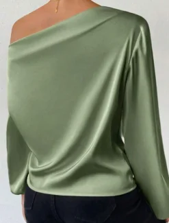 Women's Blouse Solid Color Basic Casual Long Sleeve Lantern Sleeve Asymmetrical Regular Tops Work Daily Holiday Ruched Patchwork White Green Beige Spring Fall