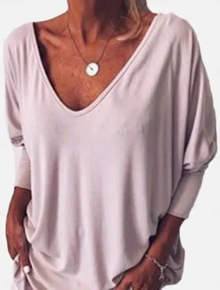 Women's Blouse Solid Color Stylish Casual Long Sleeve V Neck Regular Tops Daily Black White Wine Blue Orange Summer Spring