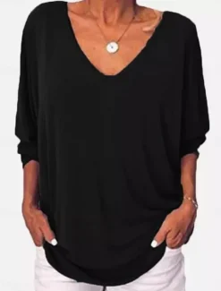 Women's Blouse Solid Color Stylish Casual Long Sleeve V Neck Regular Tops Daily Black White Wine Blue Orange Summer Spring