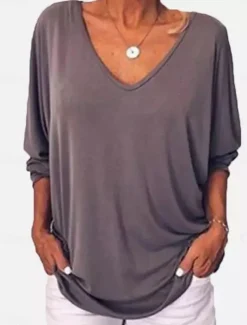 Women's Blouse Solid Color Stylish Casual Long Sleeve V Neck Regular Tops Daily Black White Wine Blue Orange Summer Spring