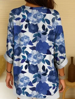 Women's Blouse Tunic V Neck Long Sleeve Boho Casual Floral Graphic Vintage Tropical Regular Tops Daily Wear Print Yellow Red Blue Purple Green
